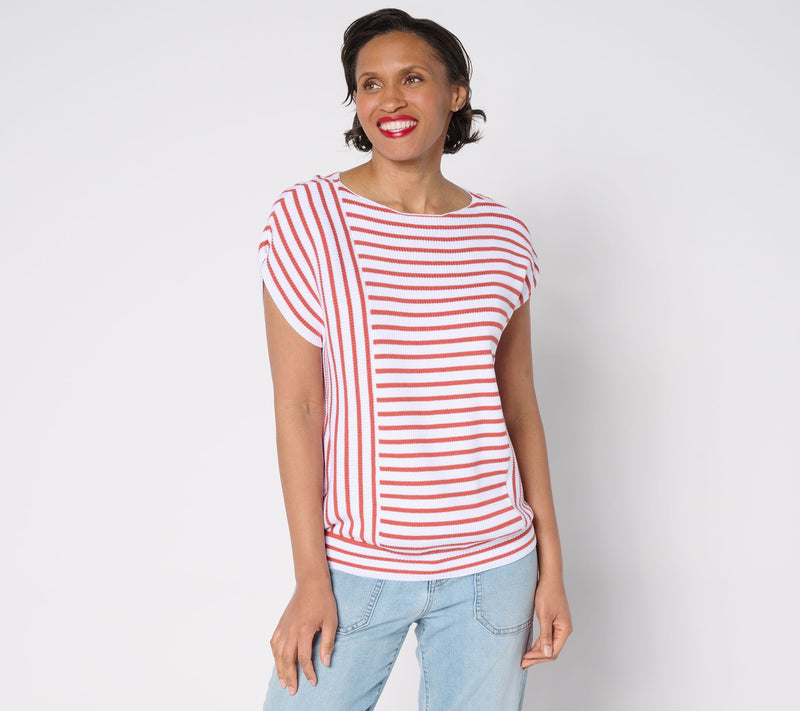 AnyBody Boat Neck Mixed Stripe Cotton Sweater — Main view