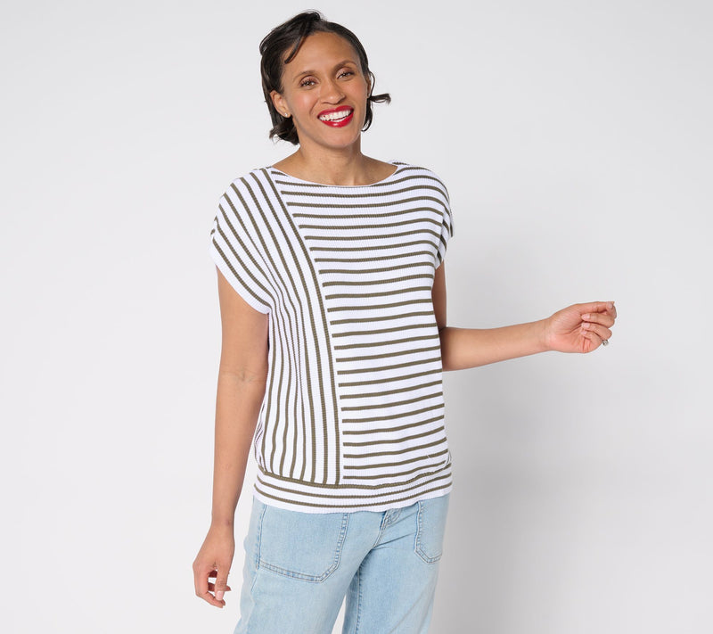 AnyBody Boat Neck Mixed Stripe Cotton Sweater — View 12