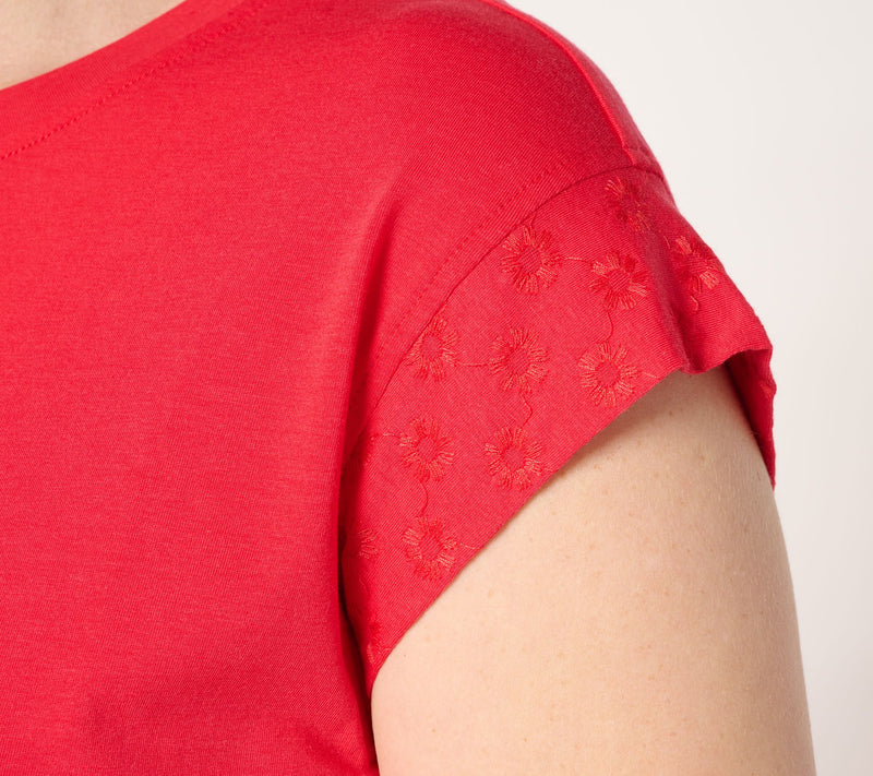 AnyBody Cozy Knit Cap Sleeve T-Shirt with Embroidery — View 6