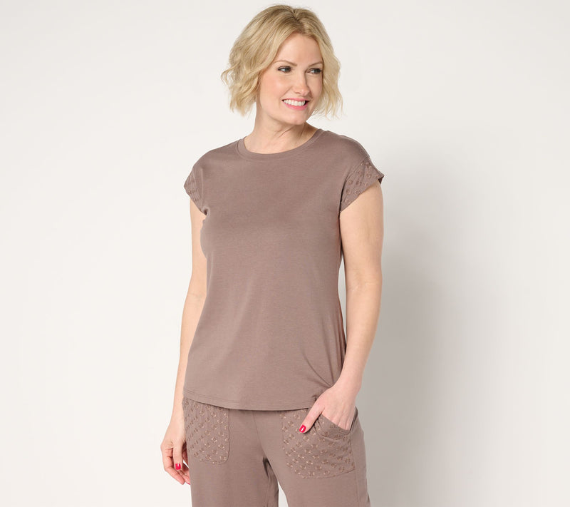 AnyBody Cozy Knit Cap Sleeve T-Shirt with Embroidery — View 14