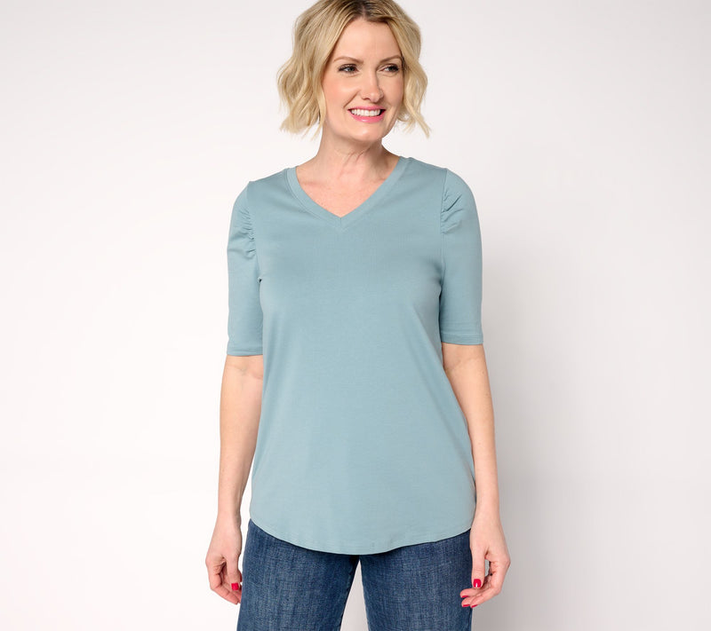 AnyBody Cozy Knit Elbow Puff Sleeve Knit Top — View 20