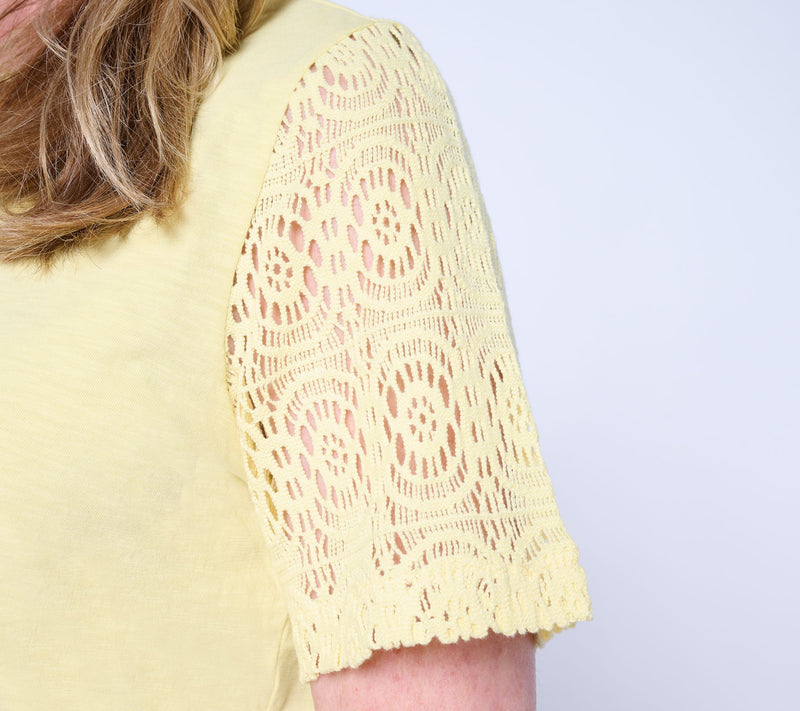 Denim & Co. 100% Cotton Crew Neck Top with Crochet Sleeve — View 6