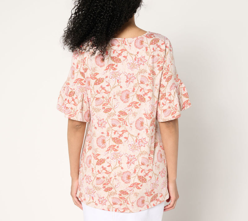 Denim & Co. Favorite Jersey Flutter Sleeve Beaded Keyhole Top — View 4