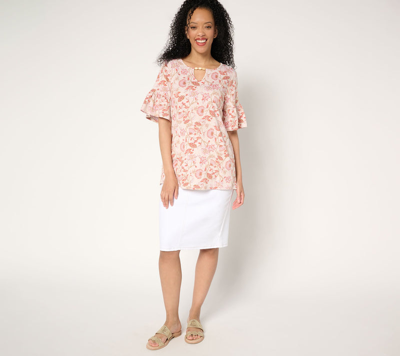 Denim & Co. Favorite Jersey Flutter Sleeve Beaded Keyhole Top — View 5