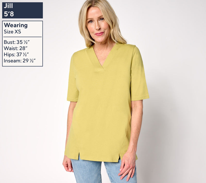 Denim & Co. Essentials True Cotton V-Neck Top with Slit Hem — View 11