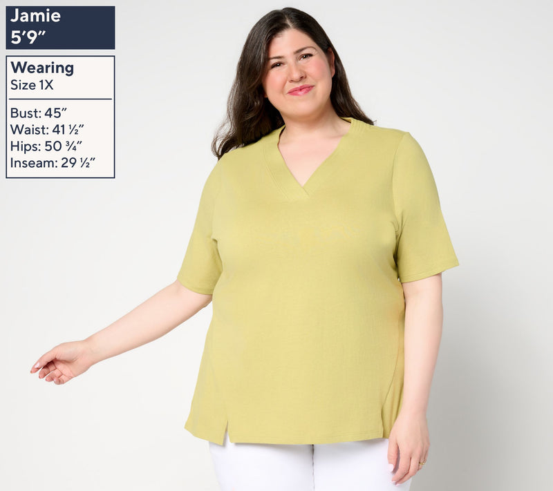 Denim & Co. Essentials True Cotton V-Neck Top with Slit Hem — View 10