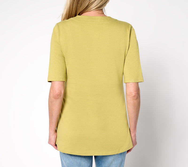 Denim & Co. Essentials True Cotton V-Neck Top with Slit Hem — View 12