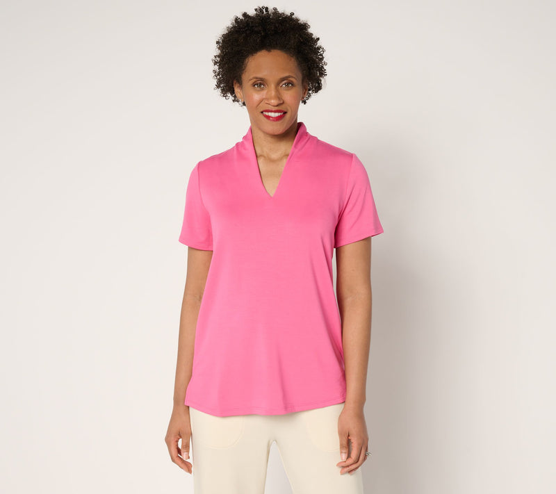 Brandis Dress Out Loud Acquitted Knit High V-Neck Short Slv Top — View 11