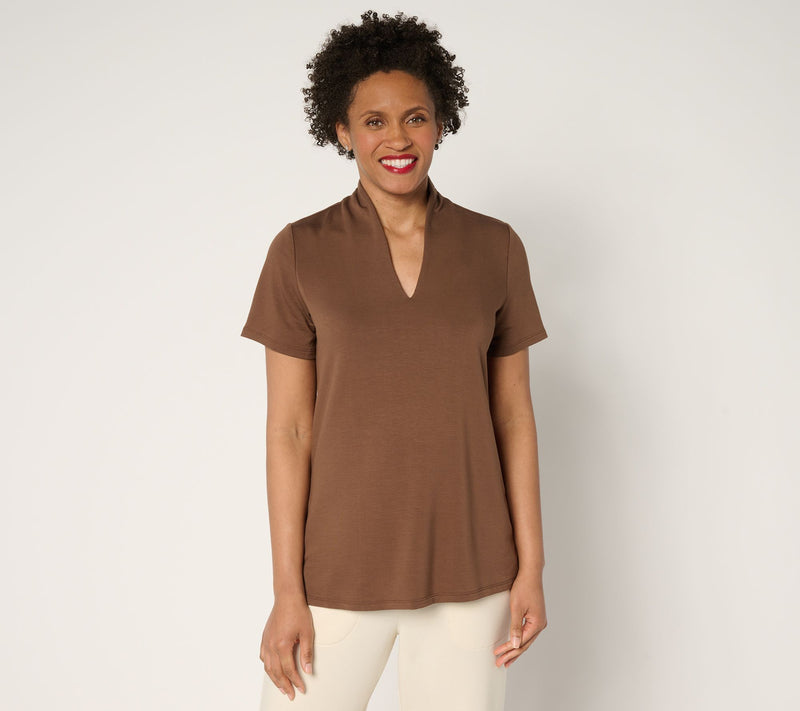Brandis Dress Out Loud Acquitted Knit High V-Neck Short Slv Top — View 5