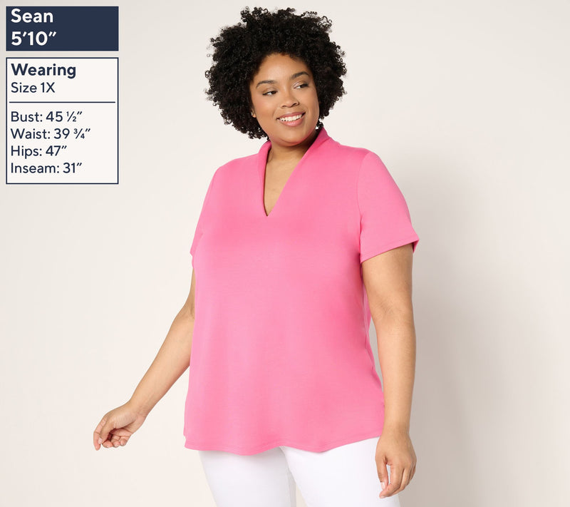 Brandis Dress Out Loud Acquitted Knit High V-Neck Short Slv Top — View 12
