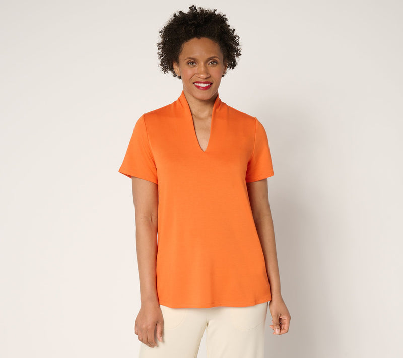 Brandis Dress Out Loud Acquitted Knit High V-Neck Short Slv Top — Main view