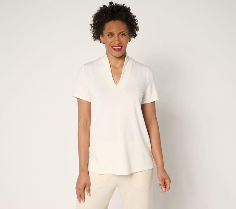 Brandis Dress Out Loud Acquitted Knit High V-Neck Short Slv Top — View 7