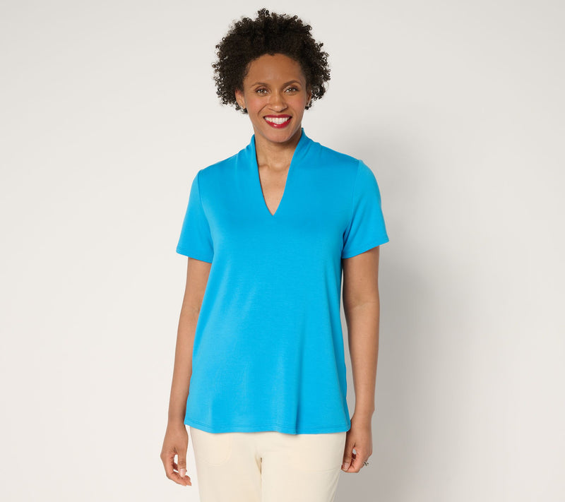 Brandis Dress Out Loud Acquitted Knit High V-Neck Short Slv Top — View 9