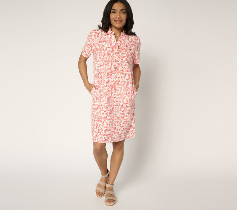 Denim & Co. Petite Linen Printed or Solid Henley Dress — View 7