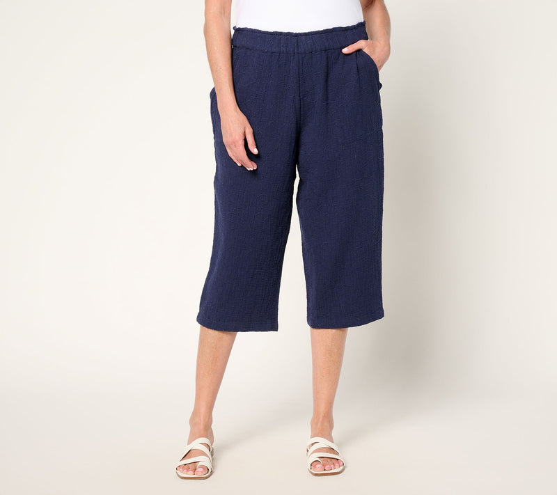 Denim & Co. Beach Regular Cotton Gauze Capri Pant Stitch Detail — View 3