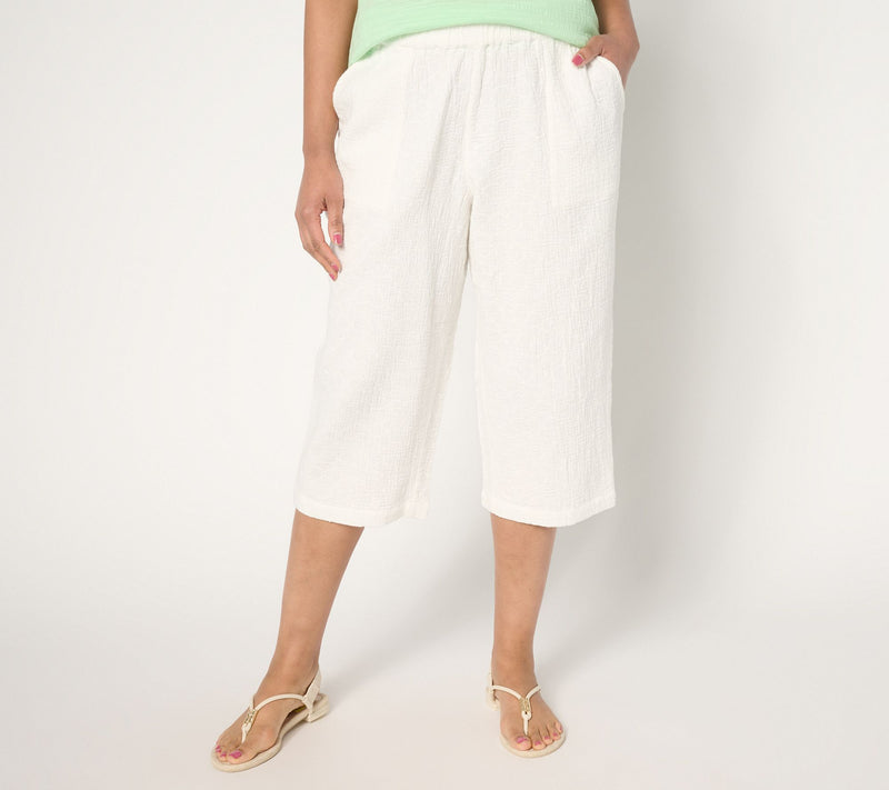Denim & Co. Beach Regular Cotton Gauze Capri Pant Stitch Detail — View 13