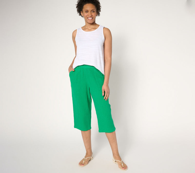 Denim & Co. Beach Regular Cotton Gauze Capri Pant Stitch Detail — View 7