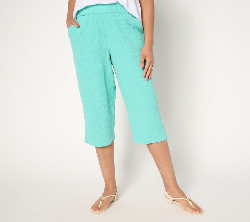 Denim & Co. Beach Regular Cotton Gauze Capri Pant Stitch Detail — View 14