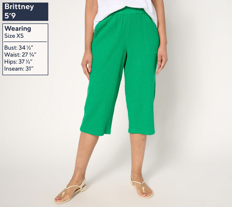 Denim & Co. Beach Regular Cotton Gauze Capri Pant Stitch Detail — View 5