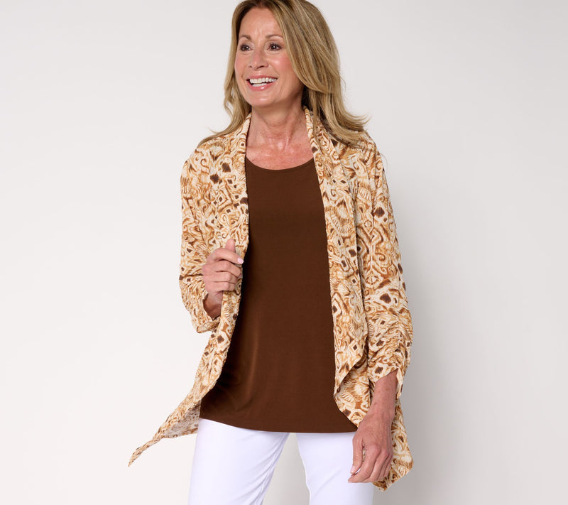 Susan Graver Regular Textured Woven Cardigan & Knit Tank Set — View 11