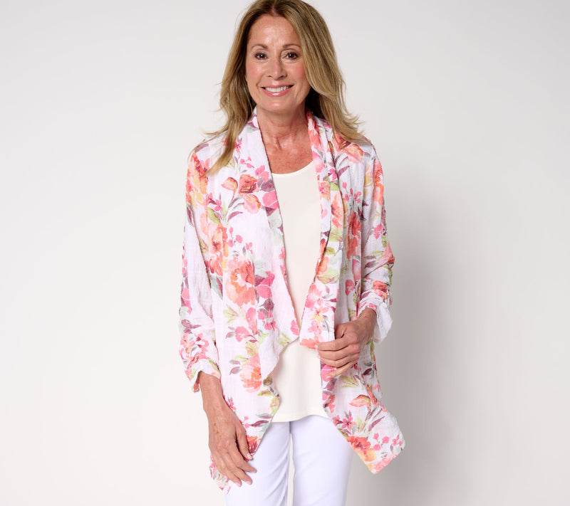 Susan Graver Petite Textured Woven Cardigan & Knit Tank Set — View 7