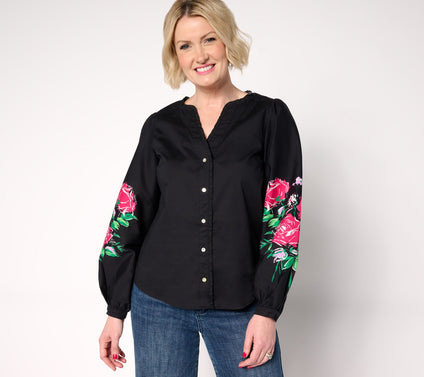 nicole by Nicole Miller Stretch Poplin Balloon Sleeve Shirt