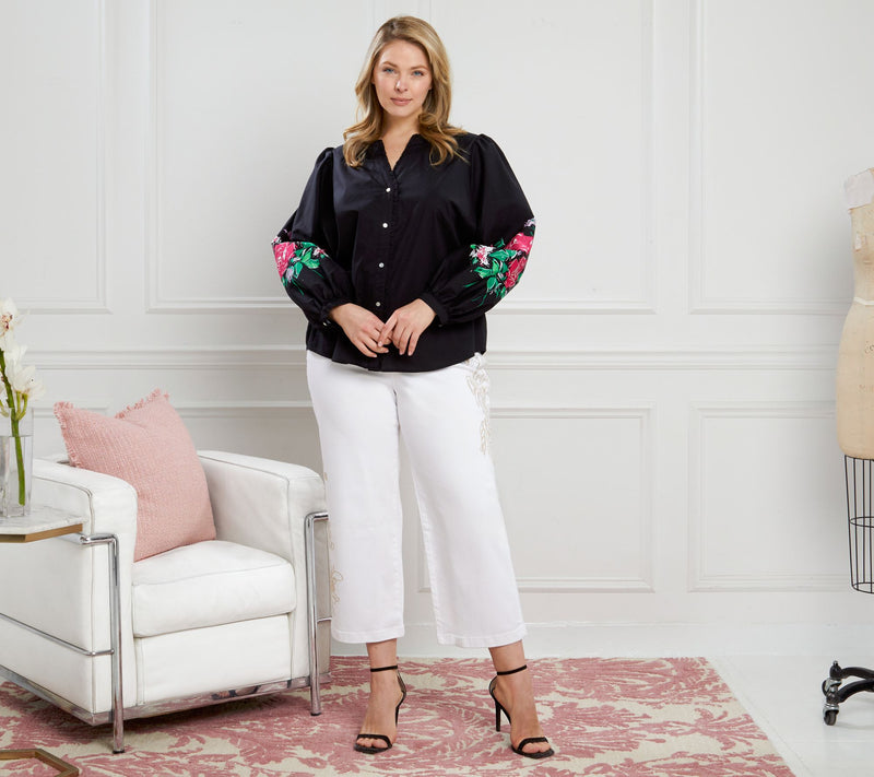 nicole by Nicole Miller Stretch Poplin Balloon Sleeve Shirt — View 15