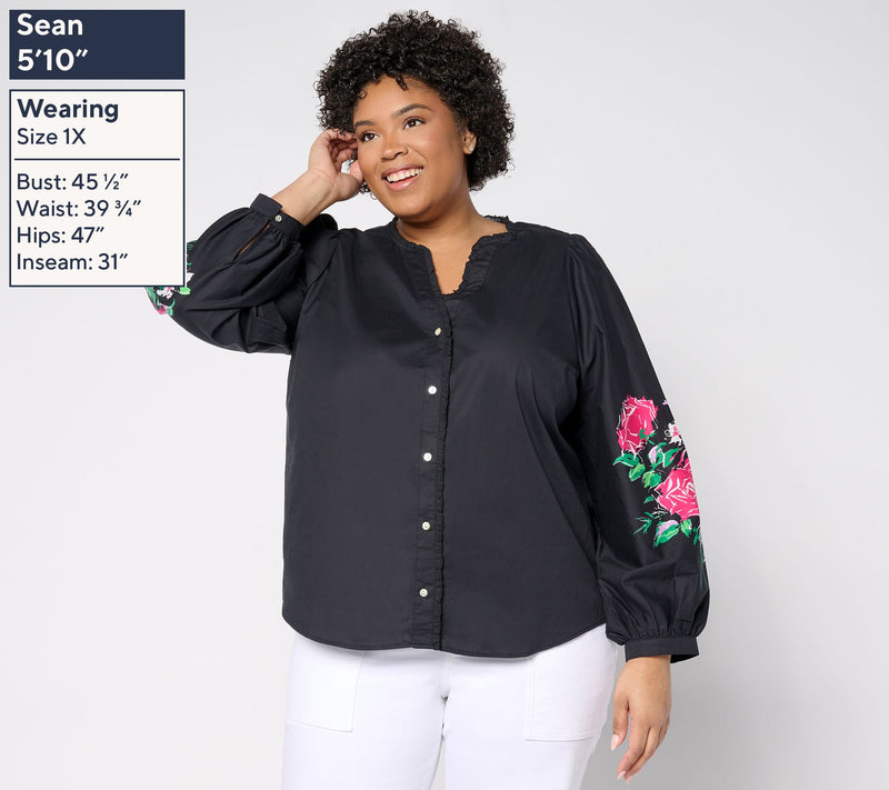 nicole by Nicole Miller Stretch Poplin Balloon Sleeve Shirt — View 10