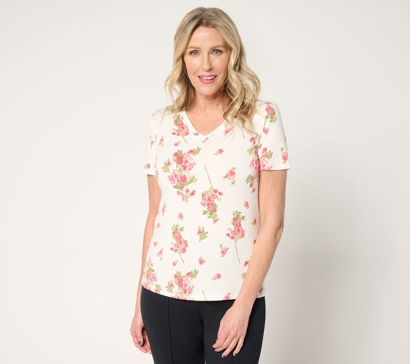 nicole by Nicole Miller Luxe Modal Short Sleeve V-Neck T-Shirt — View 14