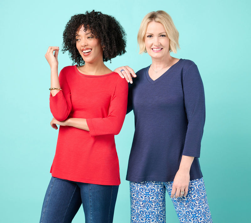 Belle by Kim Gravel Set of 2 3/4 Sleeve Slub Knit Tops — View 10