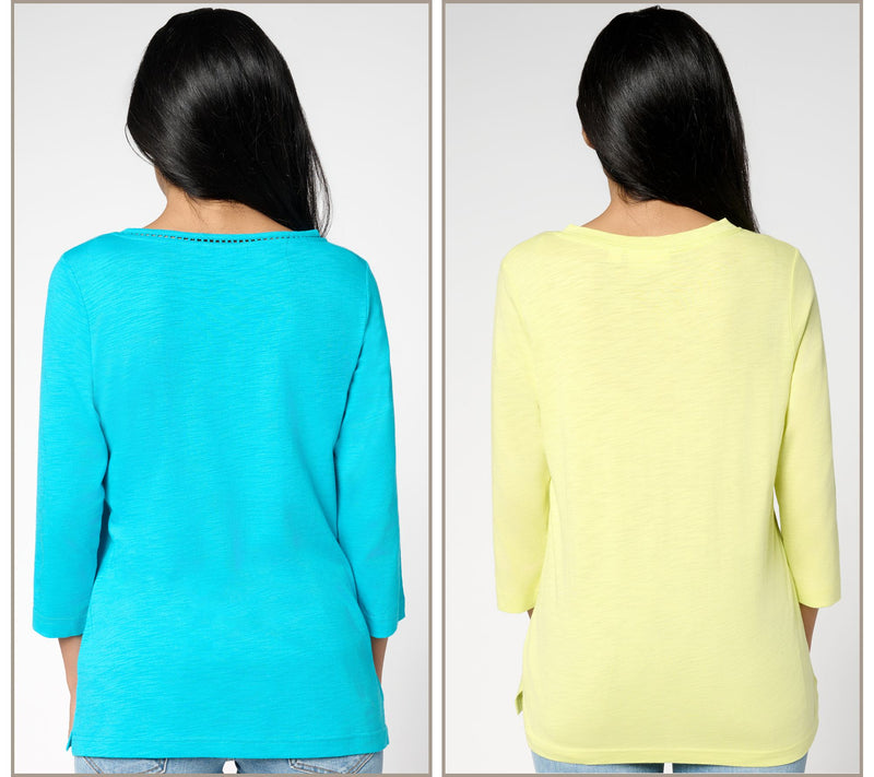 Belle by Kim Gravel Set of 2 3/4 Sleeve Slub Knit Tops — View 6