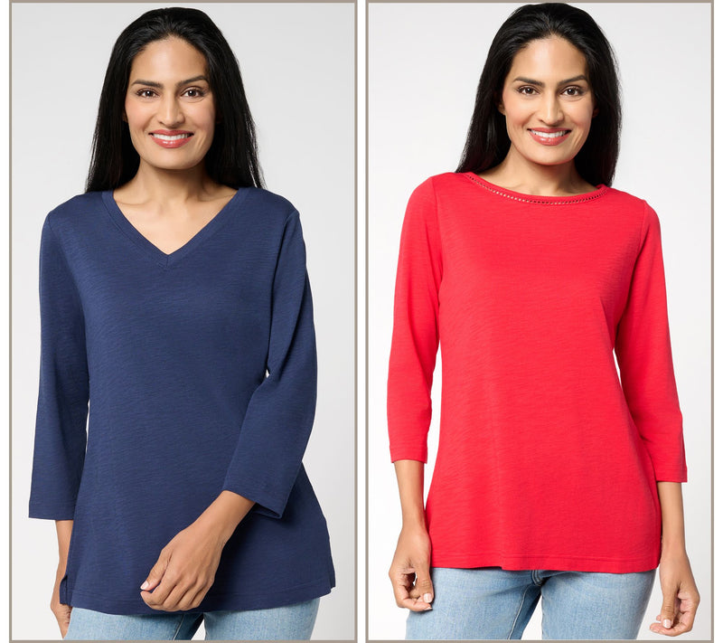 Belle by Kim Gravel Set of 2 3/4 Sleeve Slub Knit Tops — View 16
