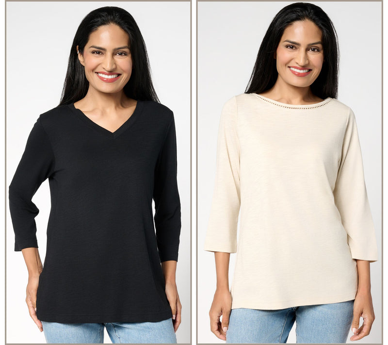 Belle by Kim Gravel Set of 2 3/4 Sleeve Slub Knit Tops — View 17