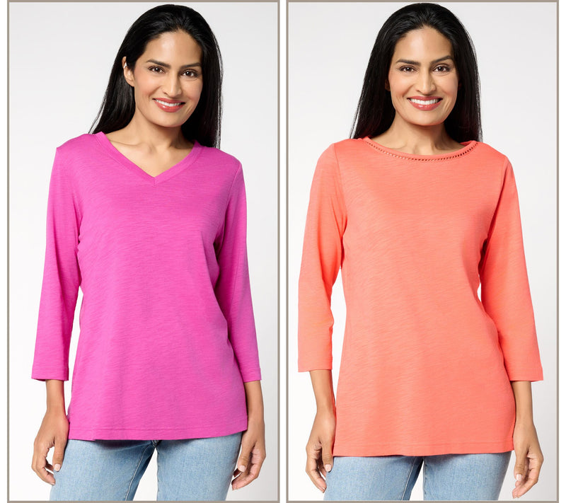 Belle by Kim Gravel Set of 2 3/4 Sleeve Slub Knit Tops — View 18