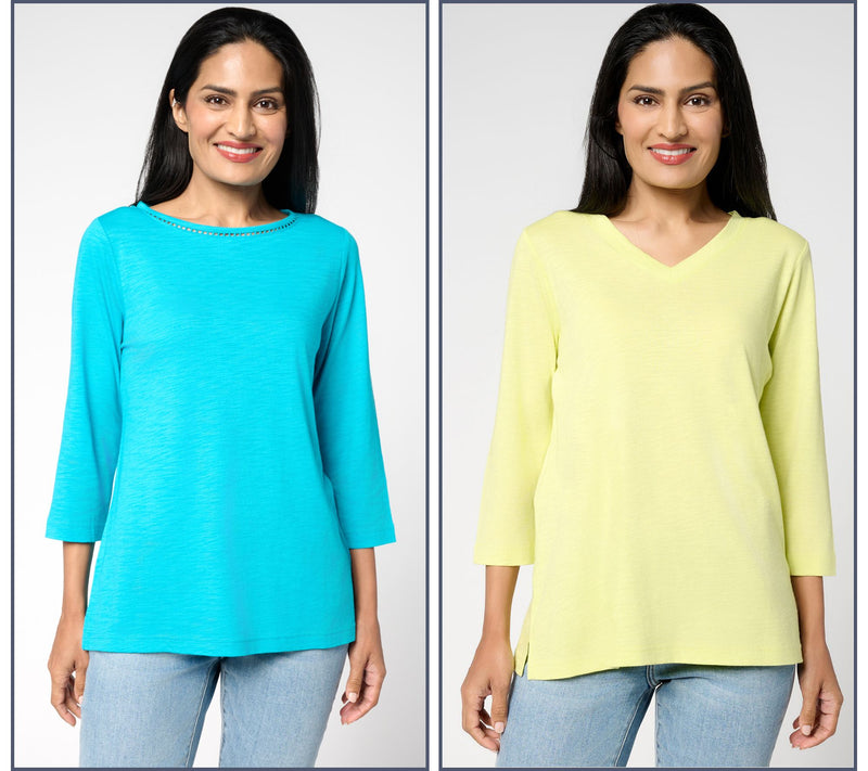 Belle by Kim Gravel Set of 2 3/4 Sleeve Slub Knit Tops — View 2