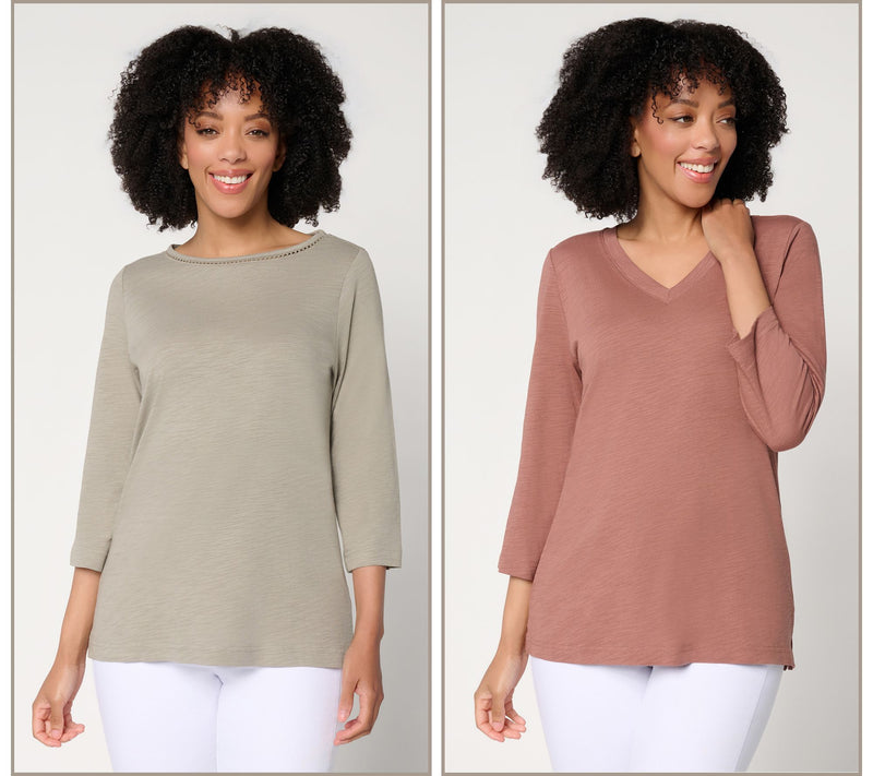 Belle by Kim Gravel Set of 2 3/4 Sleeve Slub Knit Tops — View 20