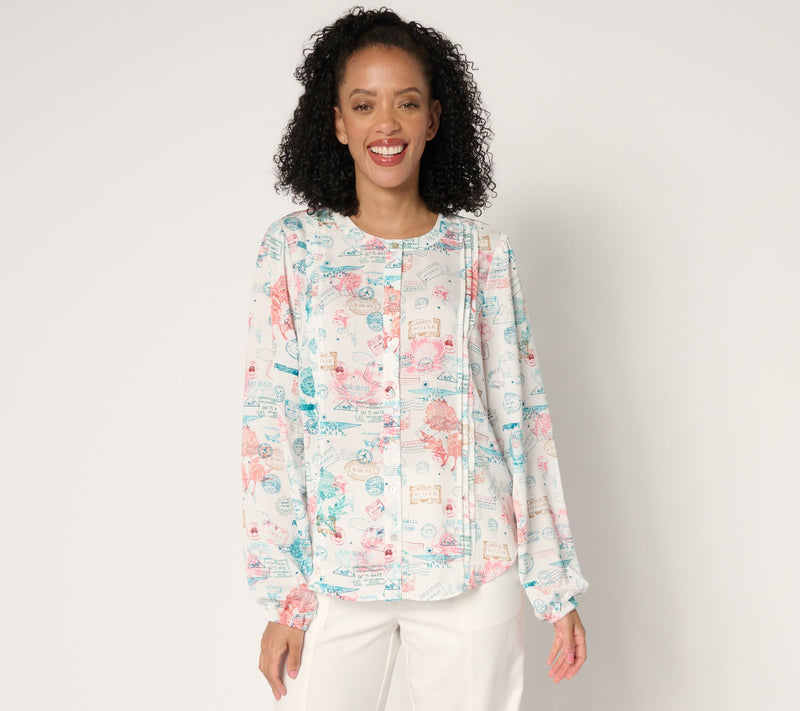 nicole by Nicole Miller Textured Long Sleeve Pleated Shirt — Main view