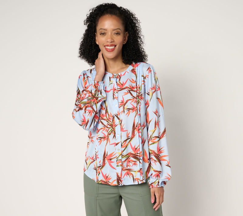 nicole by Nicole Miller Textured Long Sleeve Pleated Shirt — View 5