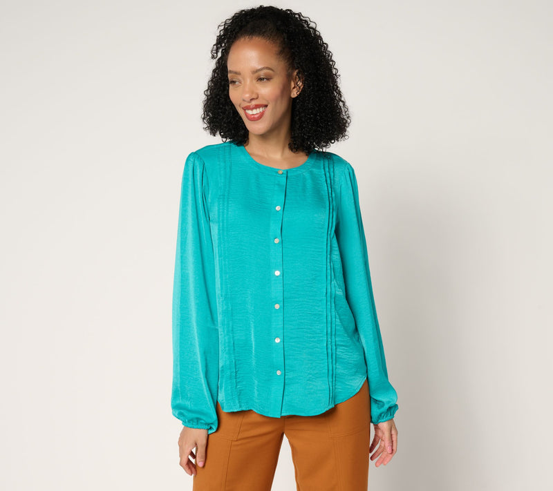 nicole by Nicole Miller Textured Long Sleeve Pleated Shirt — View 7