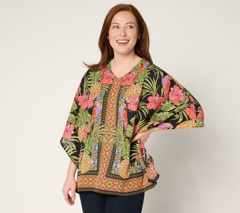 Quacker Factory Tropical Heat Border Print Top — View 9
