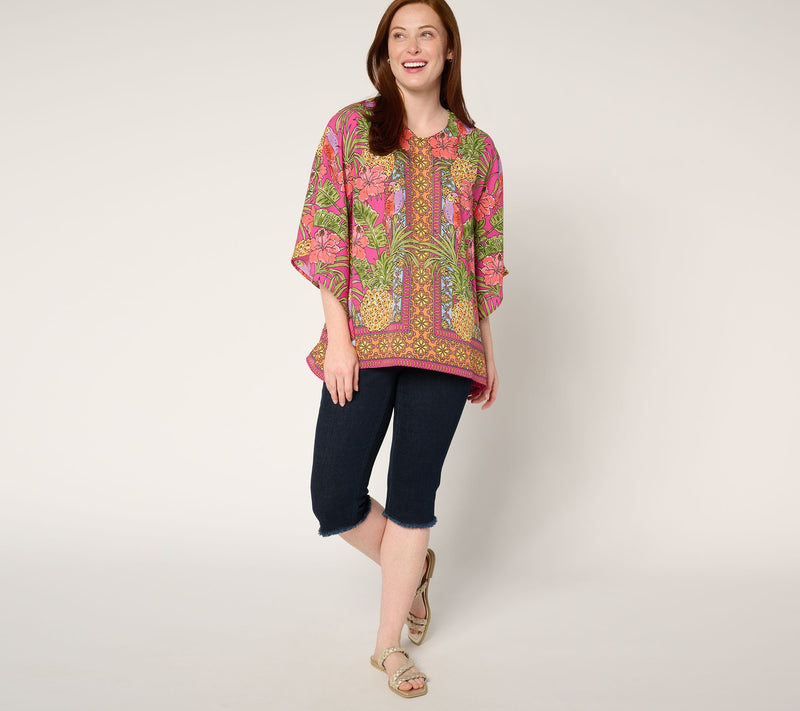 Quacker Factory Tropical Heat Border Print Top — View 5