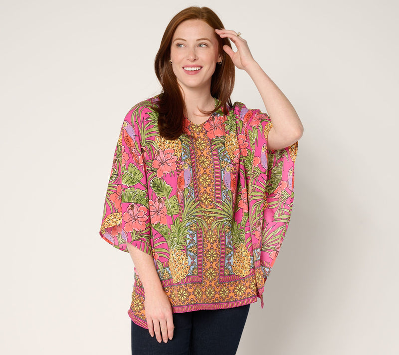 Quacker Factory Tropical Heat Border Print Top — View 10