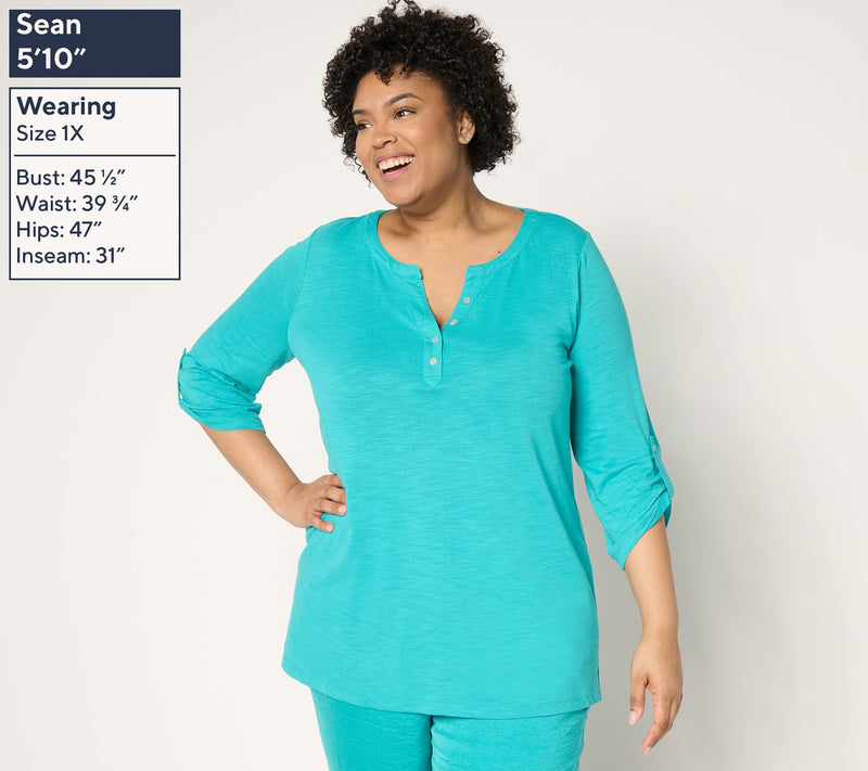 nicole by Nicole Miller Slub Knit Top with Roll-Tab Sleeve — View 2