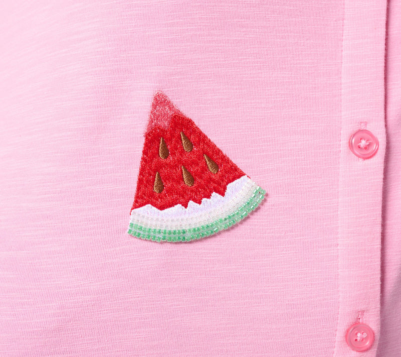 Quacker Factory Cutie Fruity Embroidered Short Sleeve Camp Shirt — View 6