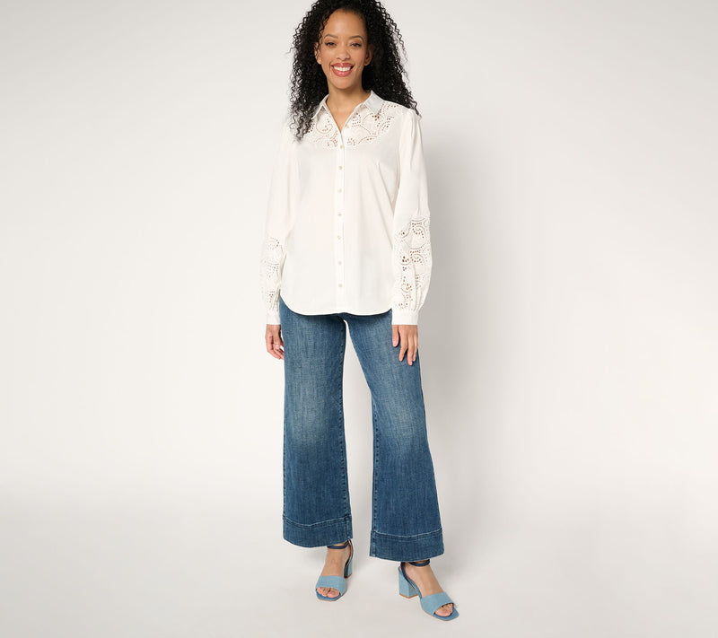 nicole by Nicole Miller Blouse with Cut-Out Detail and Embroidery — View 9