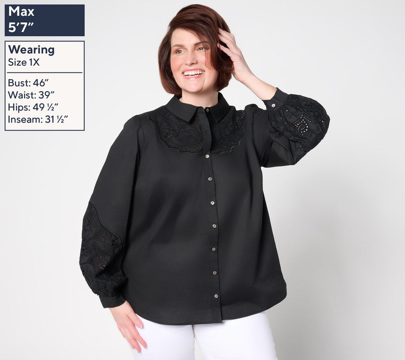 nicole by Nicole Miller Blouse with Cut-Out Detail and Embroidery — View 6