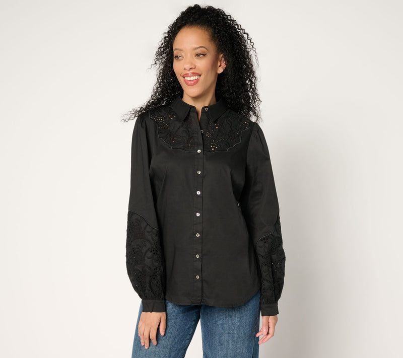 nicole by Nicole Miller Blouse with Cut-Out Detail and Embroidery — View 5