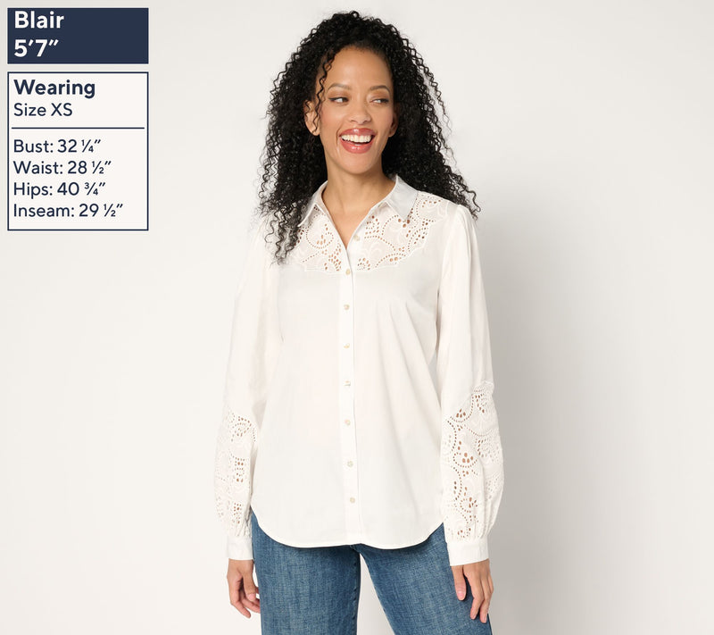nicole by Nicole Miller Blouse with Cut-Out Detail and Embroidery — View 7
