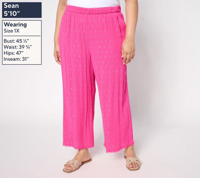 Susan Graver Soleil Regular Lurex Clip Dot Wide Leg Crop Pant — View 10