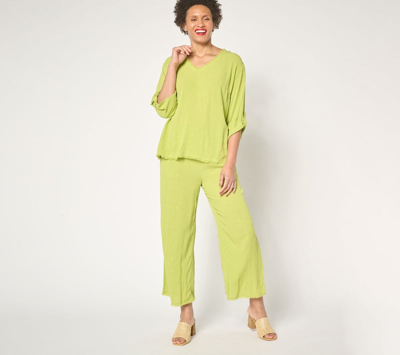 Susan Graver Soleil Regular Lurex Clip Dot Wide Leg Crop Pant — View 13
